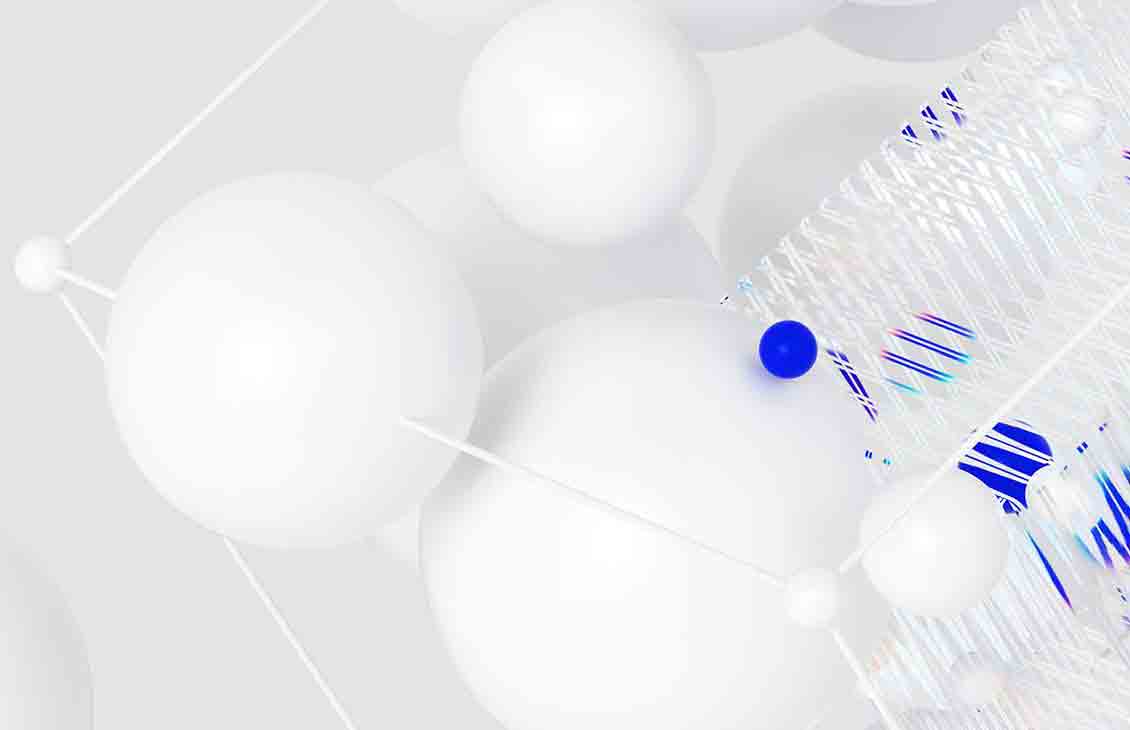 3D CGI image of white and blue spheres on a white background (SLB_Carbon_Capture_04)